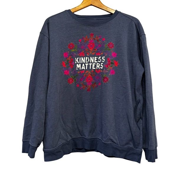 Natural Life Blue “Kindness Matters” Floral Pocket Sweater Size Medium - Picture 2 of 8